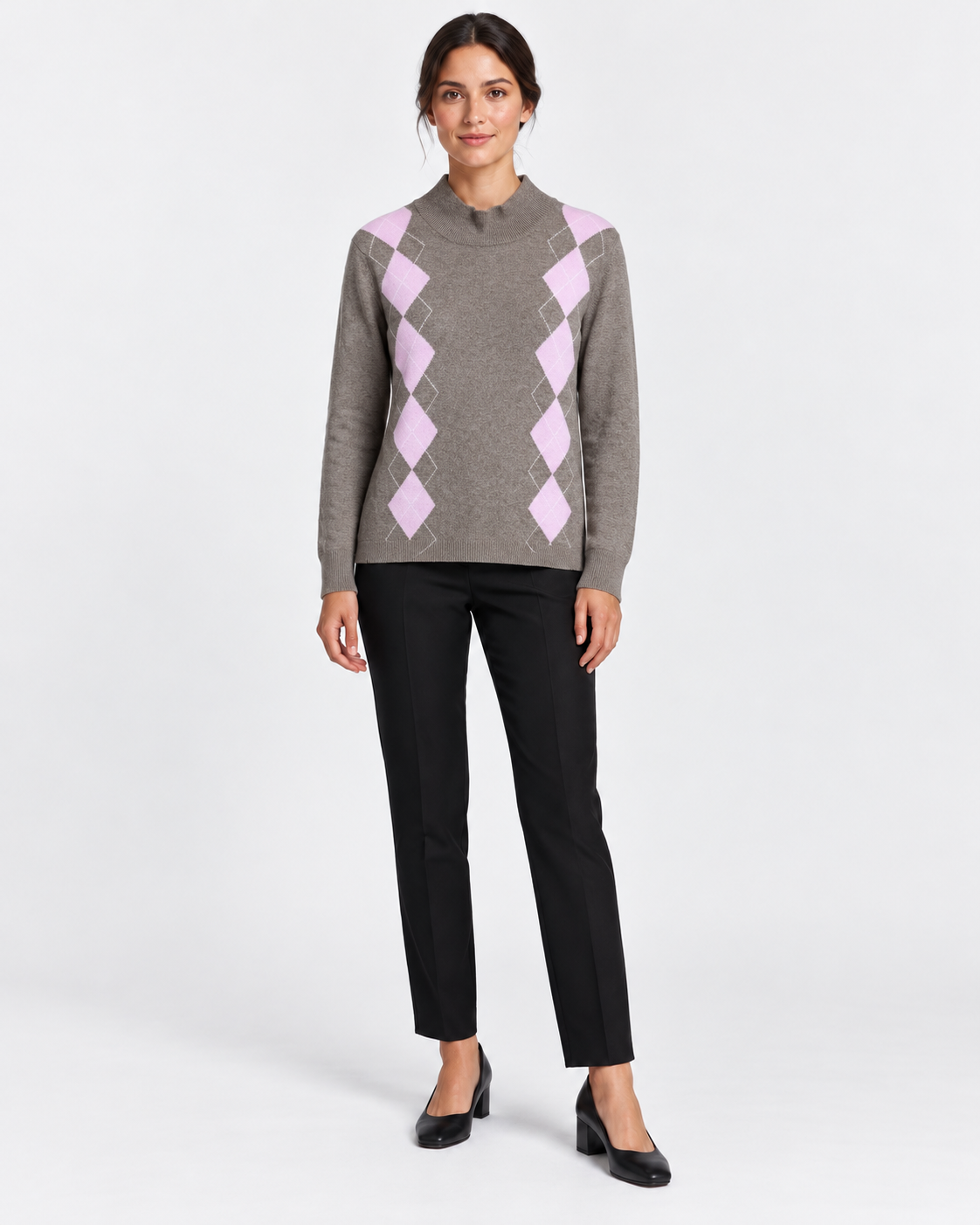 Gran Sasso Maglia Lupetto Donna Tortora a Rombi in Lana e Cashmere