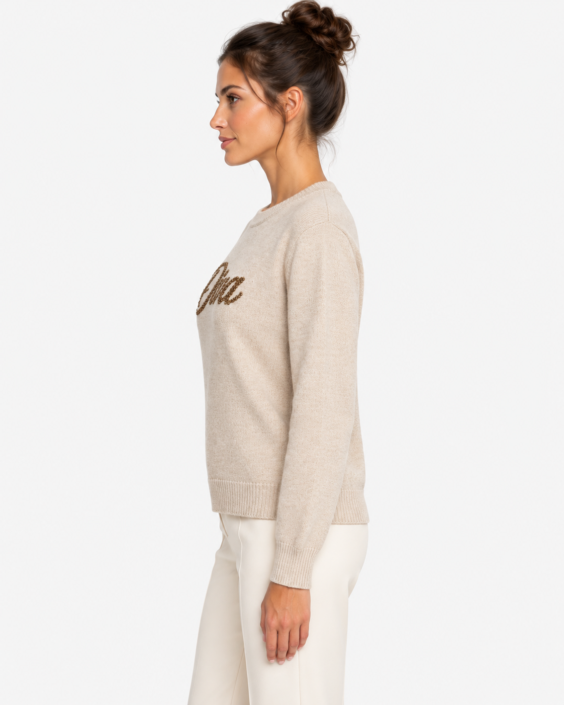 MC2 Saint Barth Maglia Donna New Queen Diva Beige in Misto Lana e Cashmere