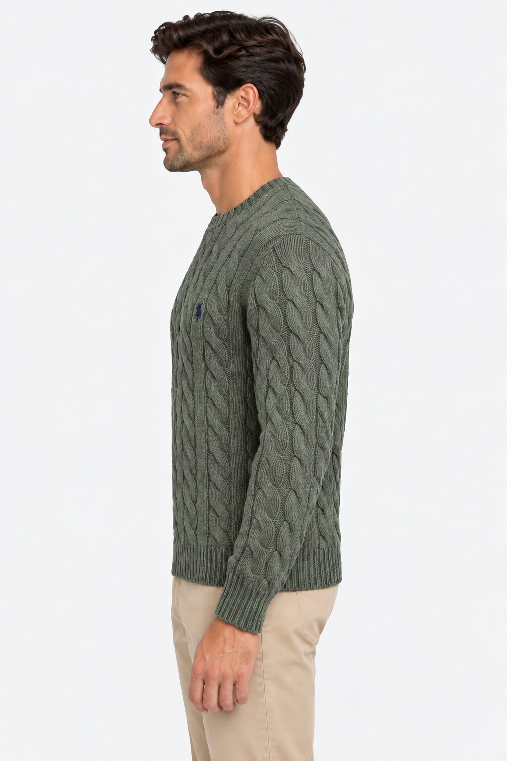 Polo Ralph Lauren Maglia Uomo a Trecce Green in Cotone