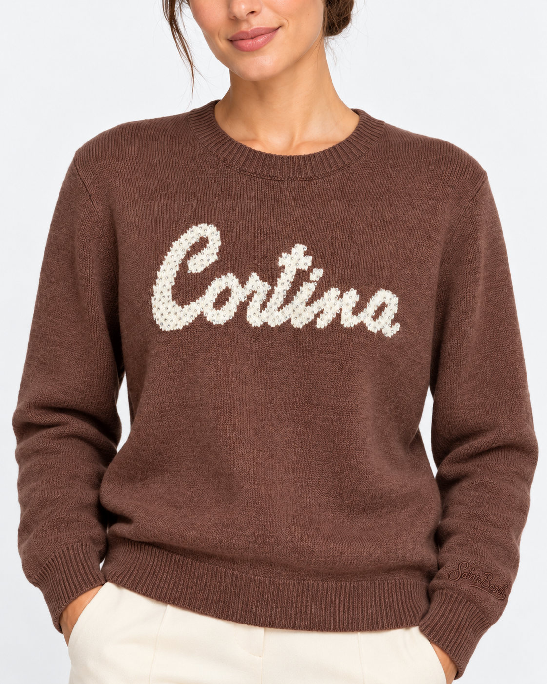 MC2 Saint Barth Maglia Donna New Queen Cortina Marrone con Strass