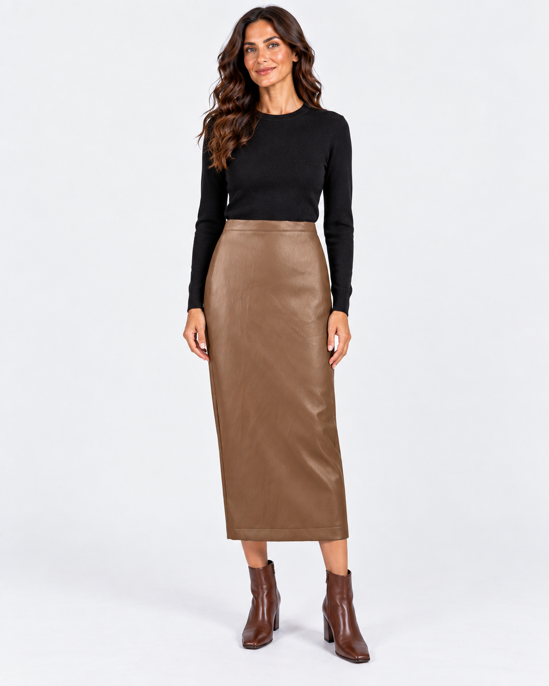 Dixie gonna midi donna in ecopelle cuoio