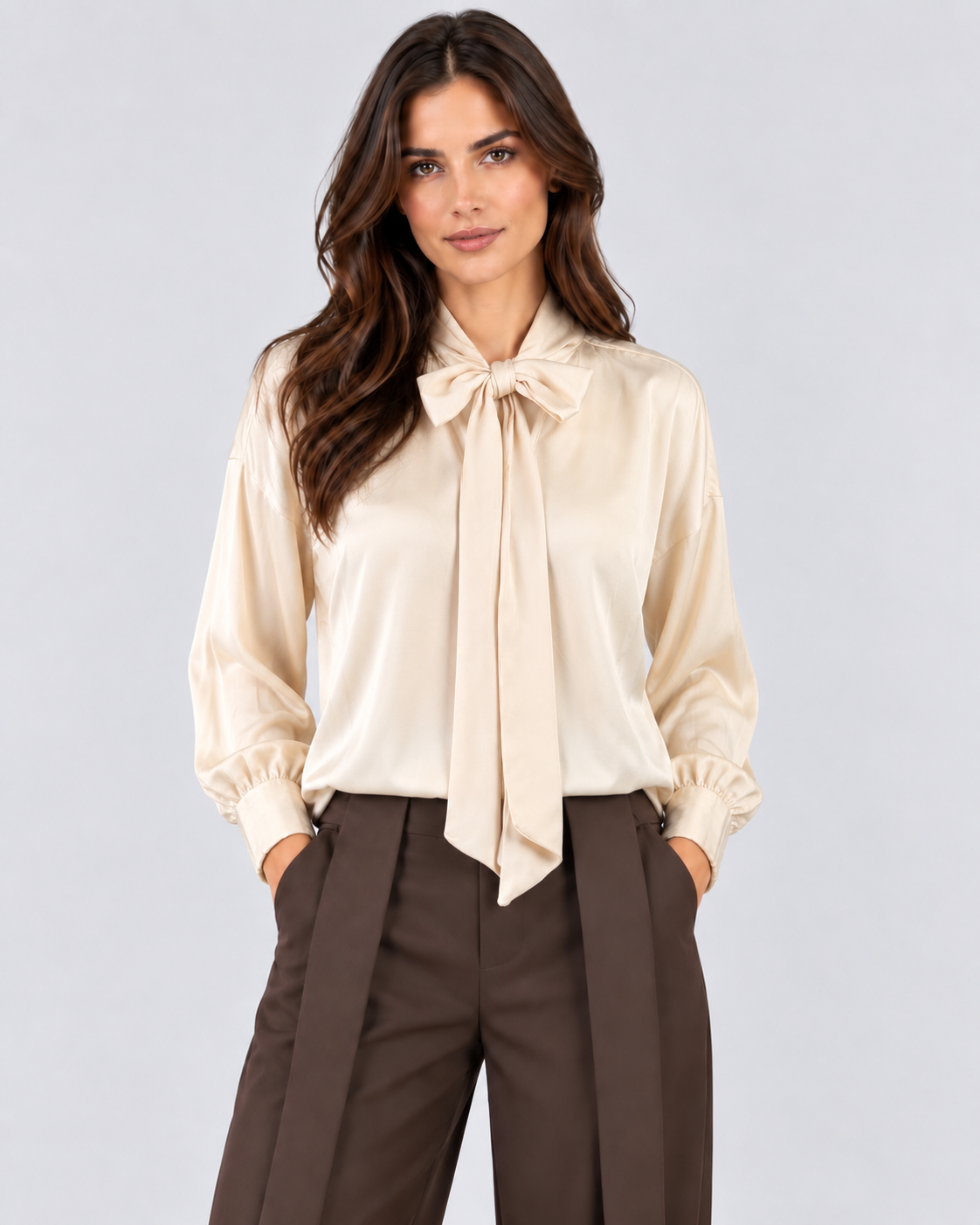 Dixie camicia donna panna con fiocco
