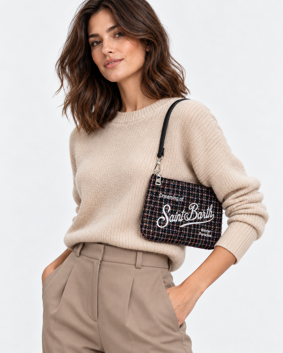 MC2 Saint Barth Borsa Donna Parisienne Mini Tweed Shiny Nero Multicolore