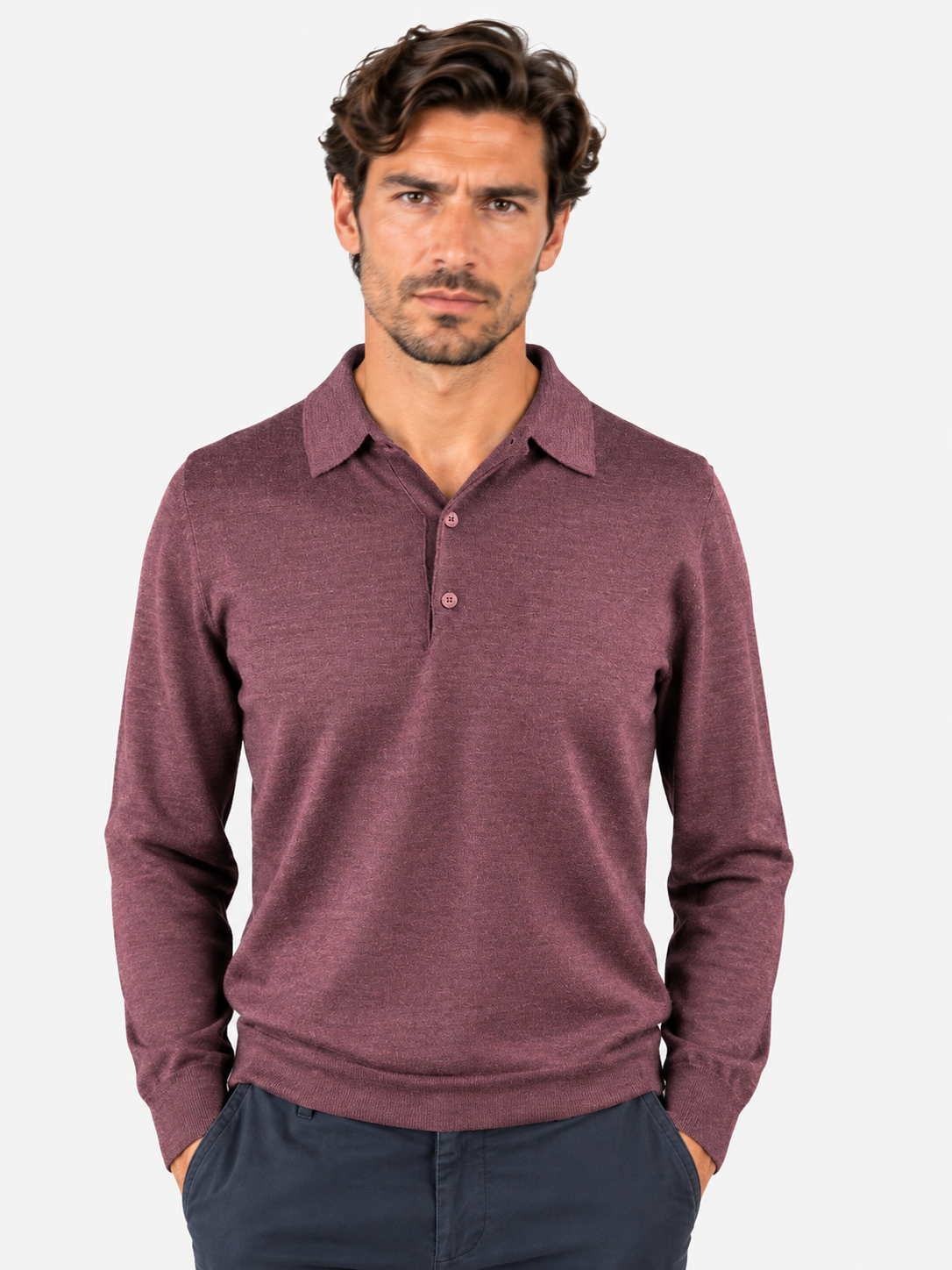 K-Way Polo Rey Wool Silk Cashmere Red Dk Wine