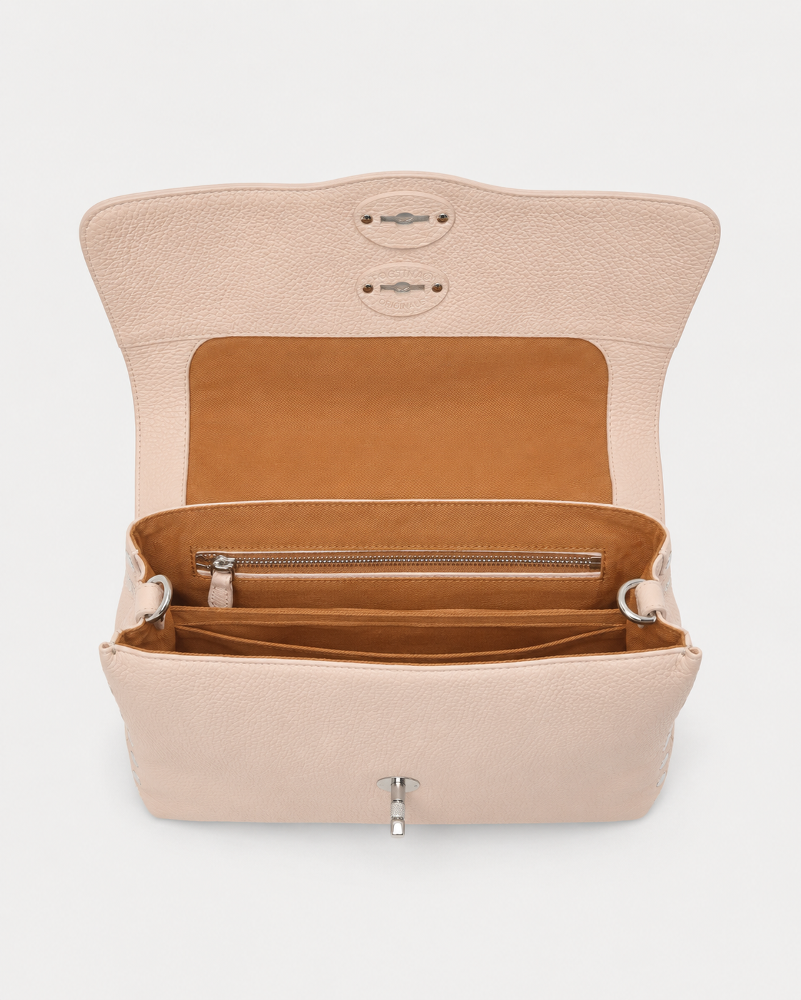 BORSA POSTINA® SMALL IN PELLE MARTELLATA WHITE CARNAROLI