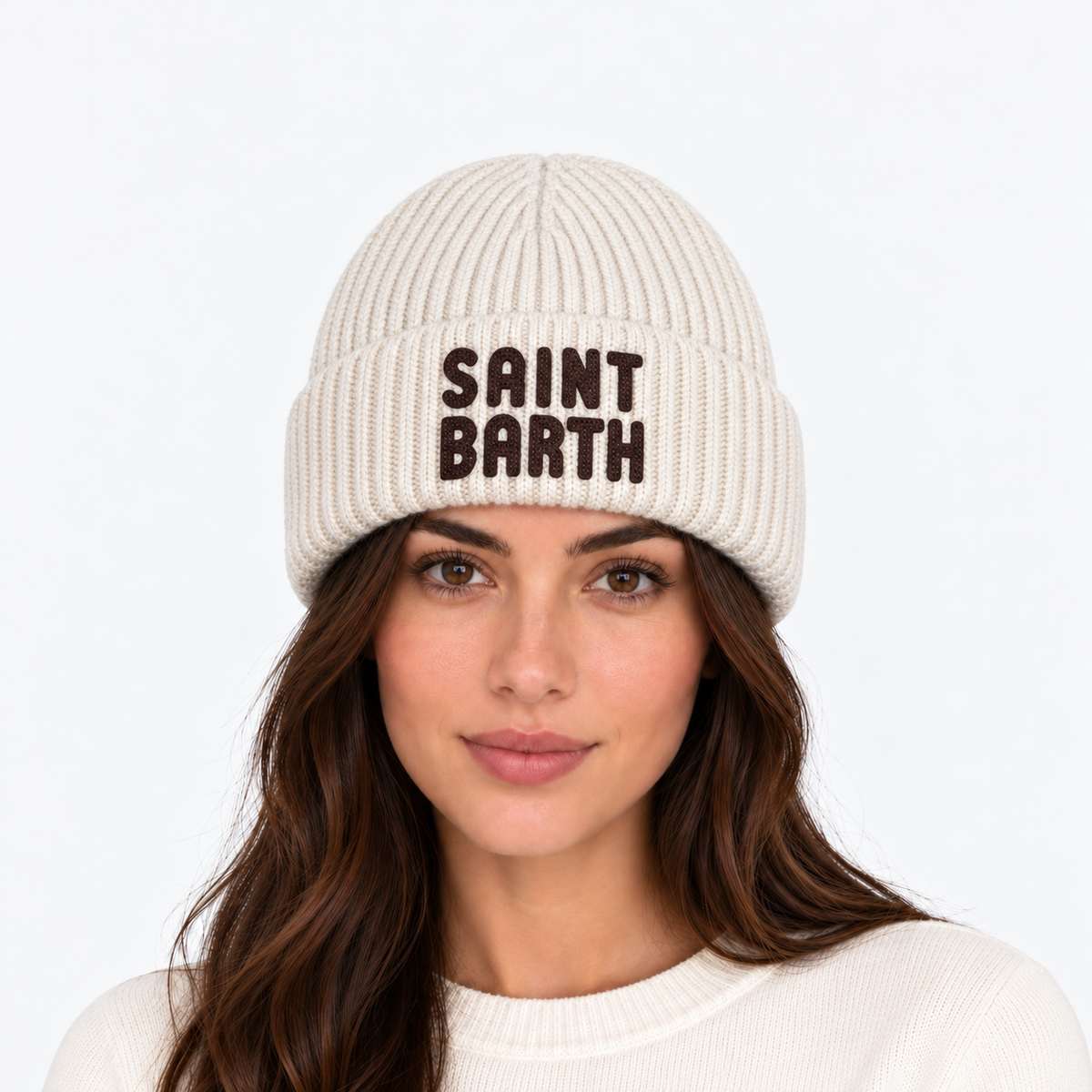 MC2 Saint Barth Berretto Donna Berry Panna con Logo Marrone