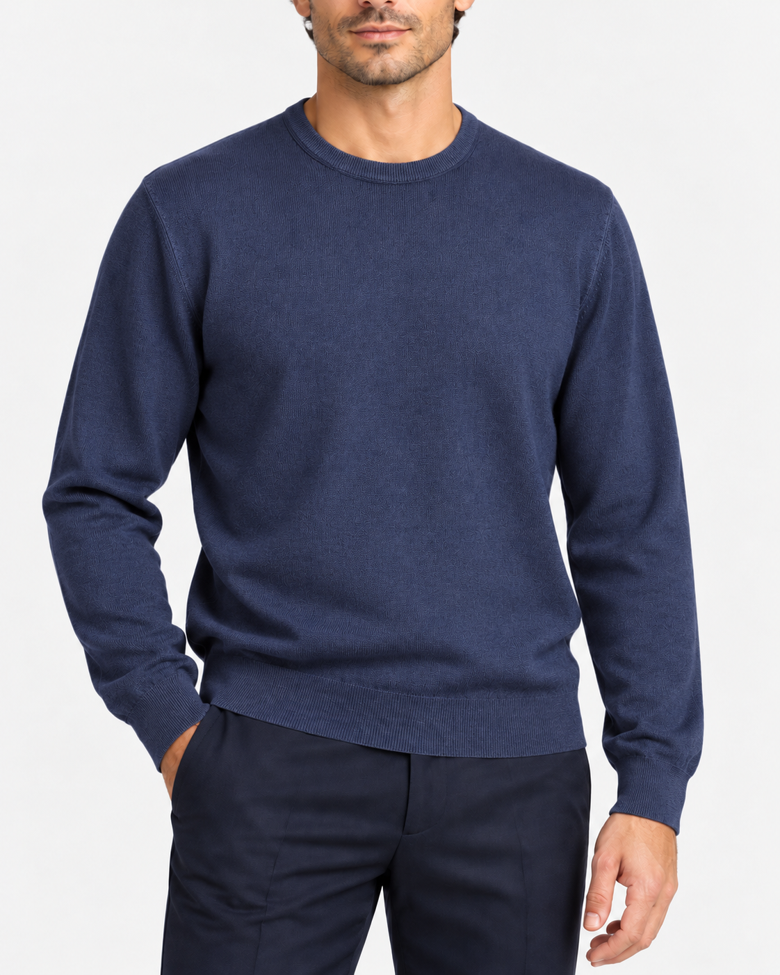 Gran Sasso Maglia Uomo Girocollo in Lana Blue Denim