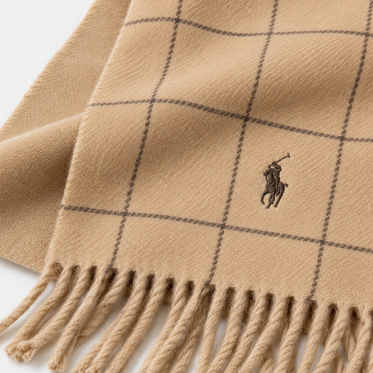 Polo Ralph Lauren men's reversible check wool-blend scarf camel