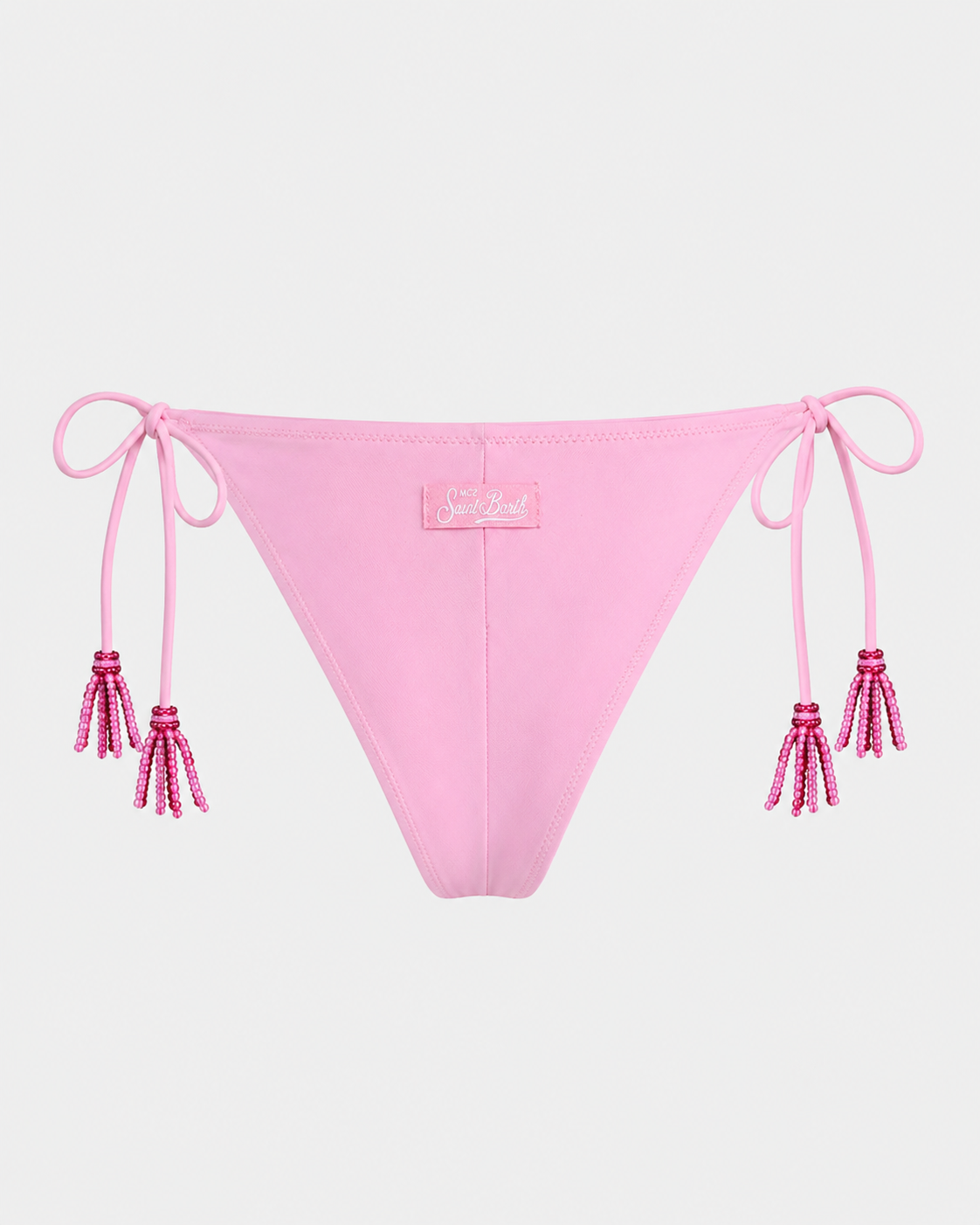 Bikini Maleah triangolo in tessuto rosa con perline