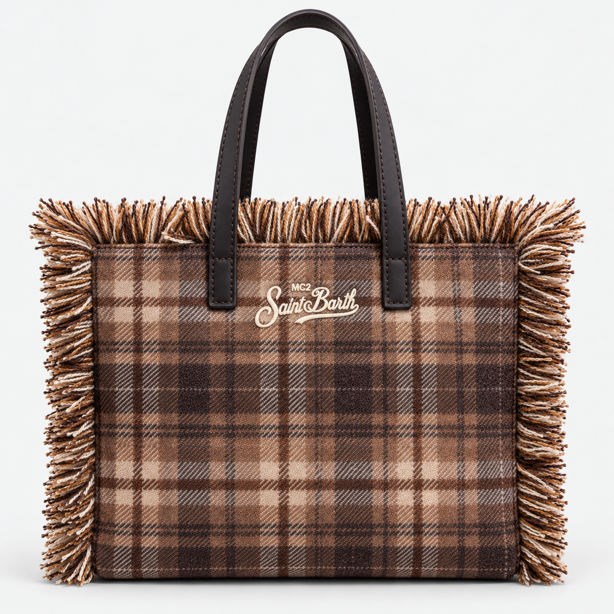 MC2 Saint Barth Borsa Donna Colette Tartan Marrone con Frange