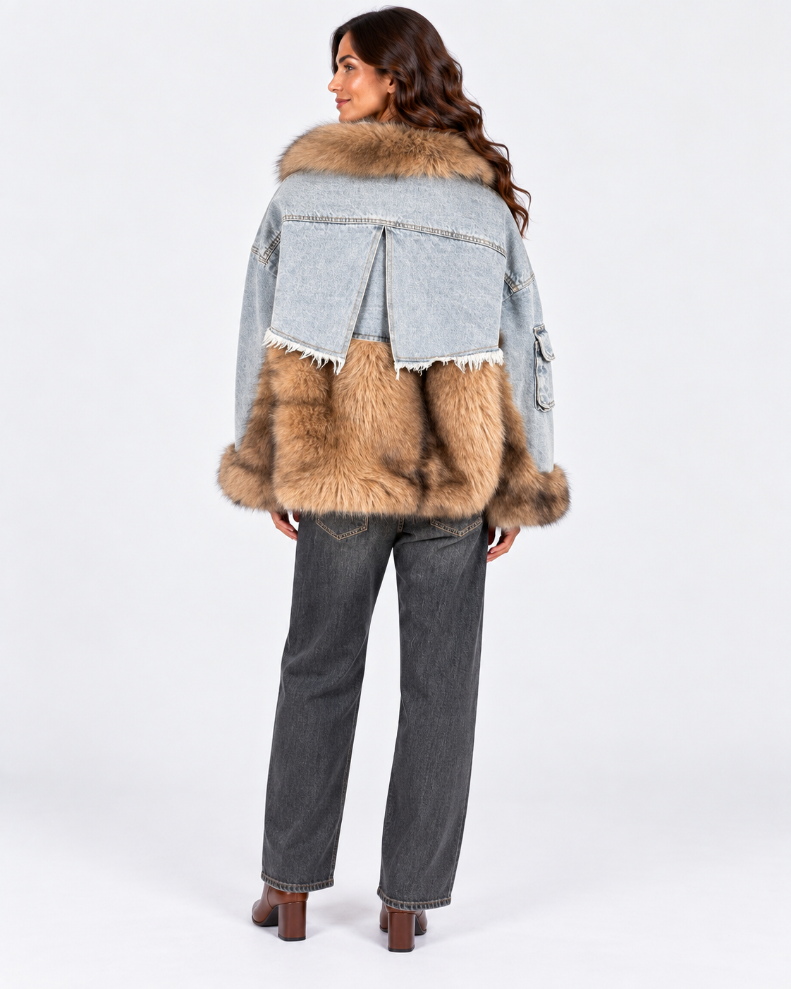 Dixie giubbotto donna in denim chiaro ed ecopelliccia