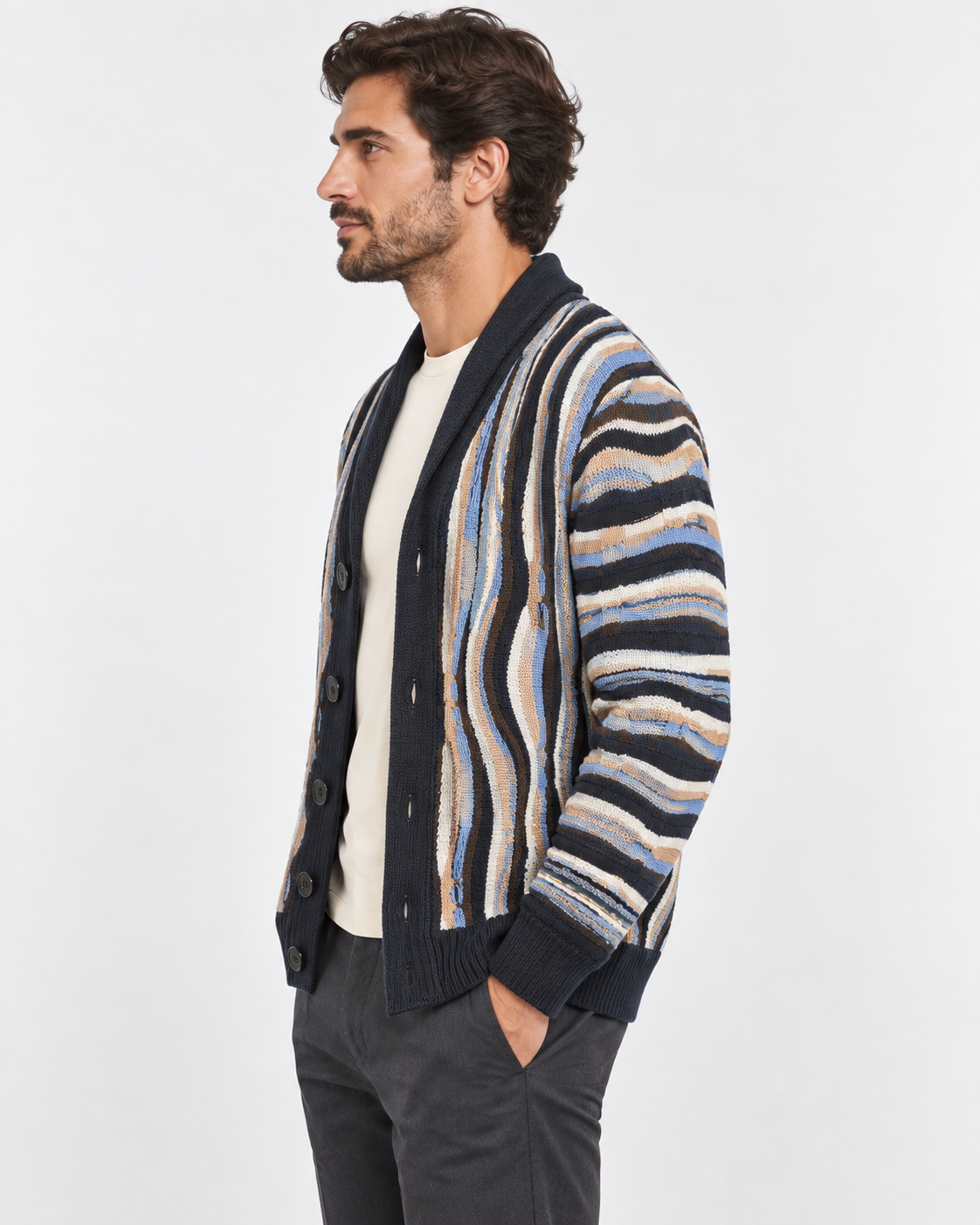 Lorenzoni Cardigan uomo multicolore con collo a scialle