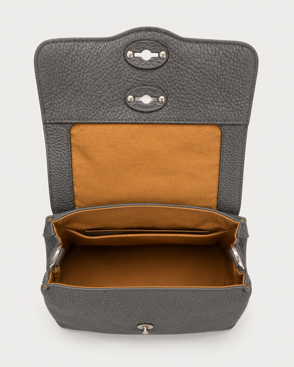 BORSA POSTINA® BABY IN PELLE MARTELLATA GREY VULCANO