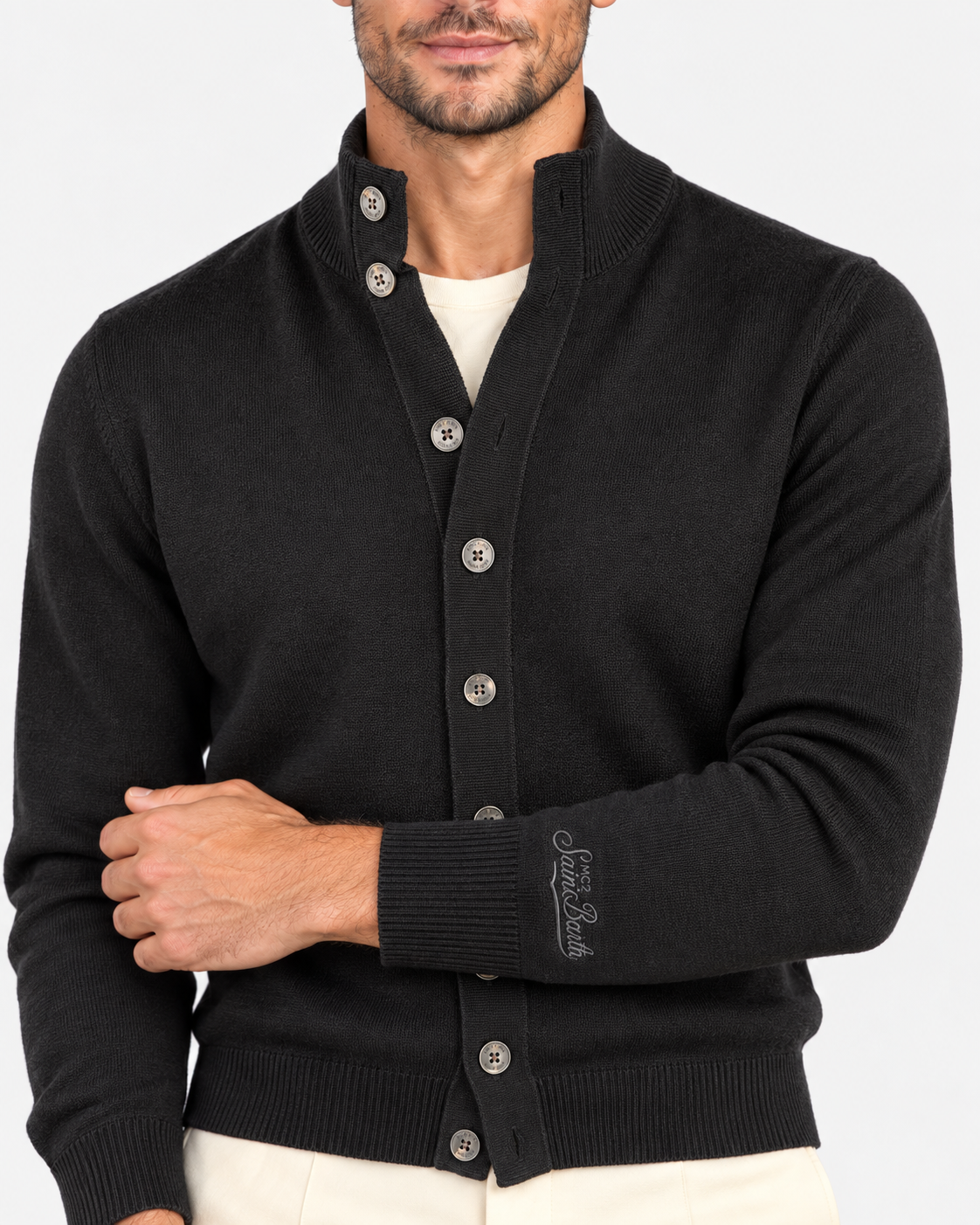 MC2 Saint Barth Cardigan Uomo Black in Lana Merinos Extrafine