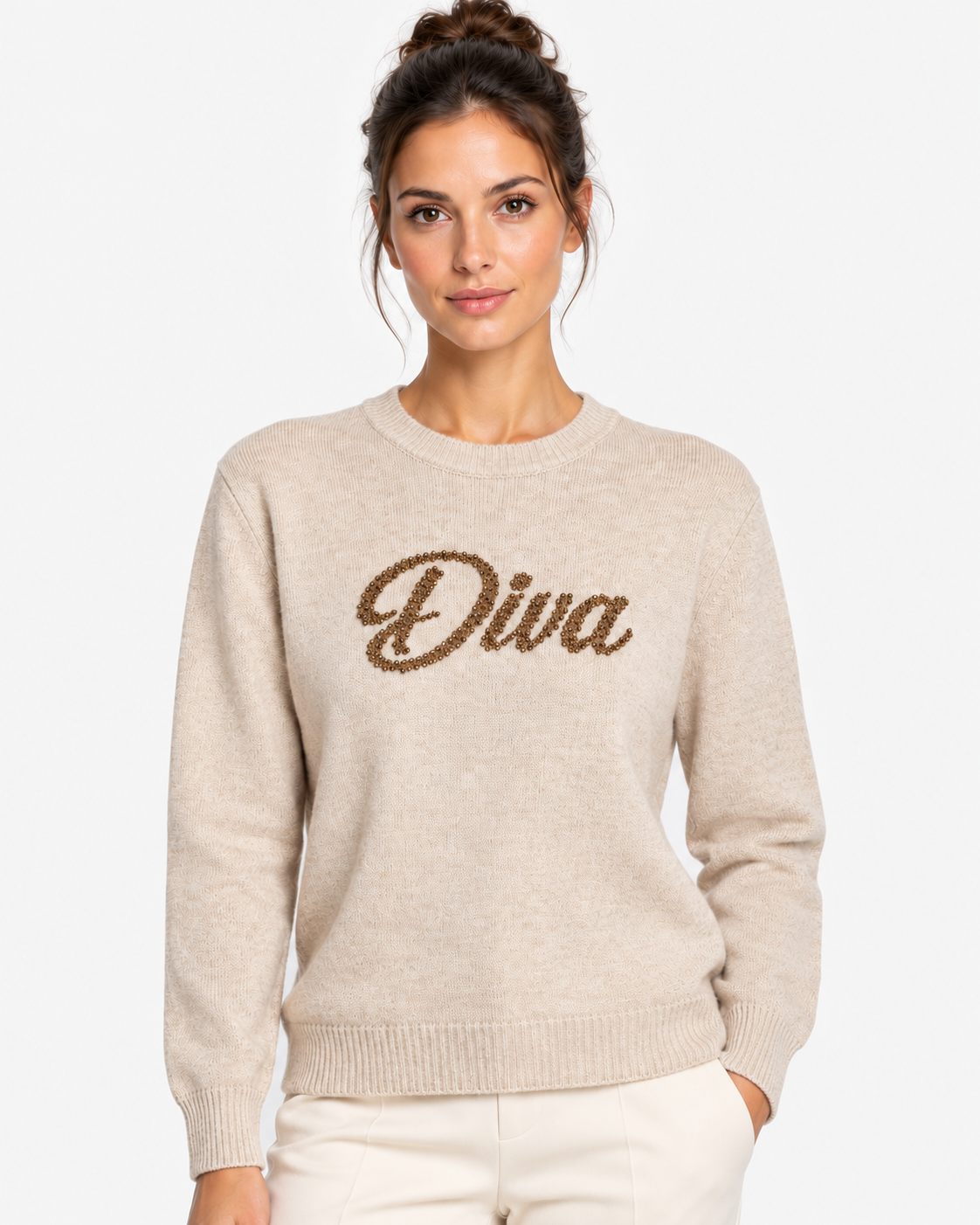 MC2 Saint Barth Maglia Donna New Queen Diva Beige in Misto Lana e Cashmere
