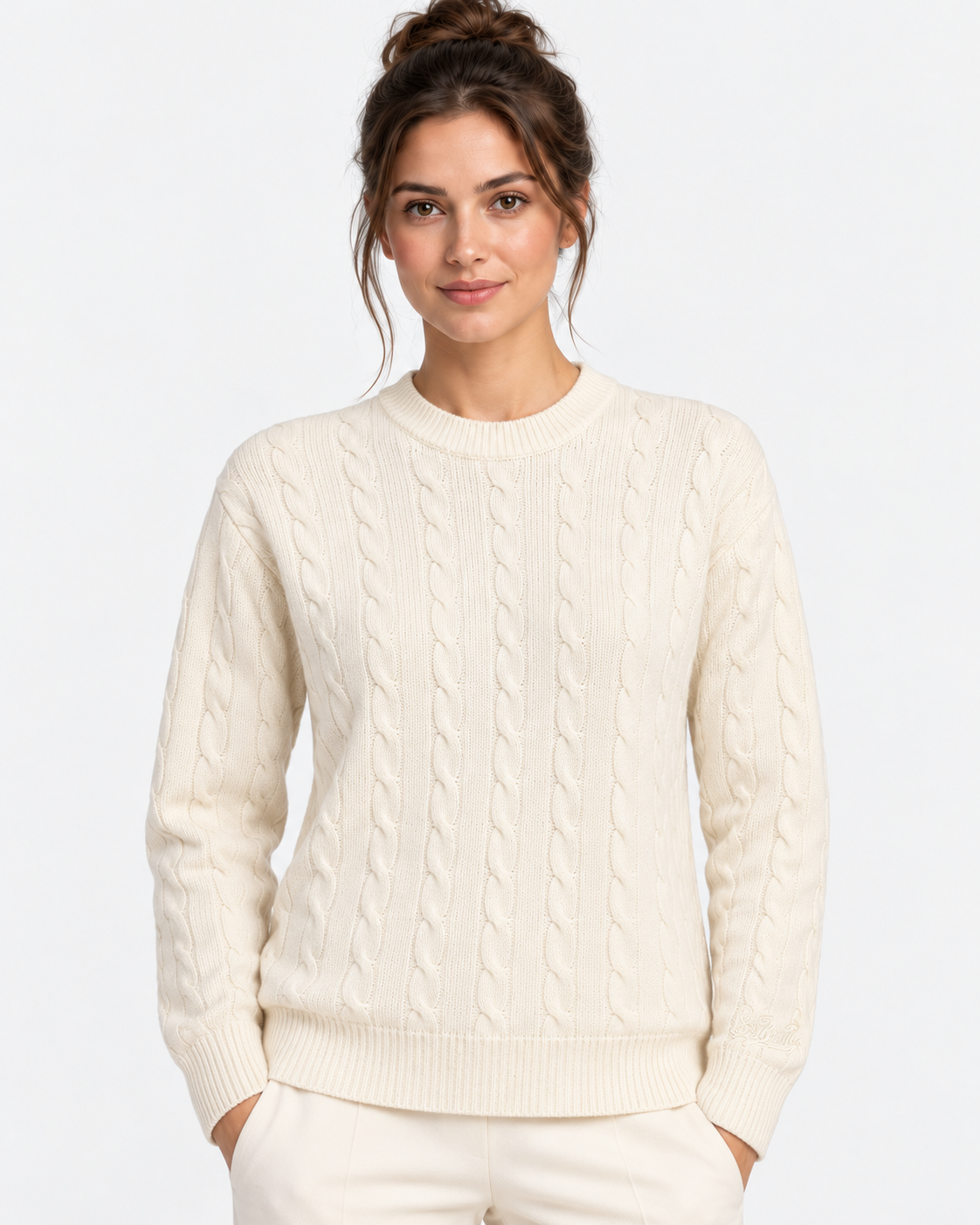 MC2 Saint Barth Maglia Donna Sorbonne in Lana a Trecce Avorio