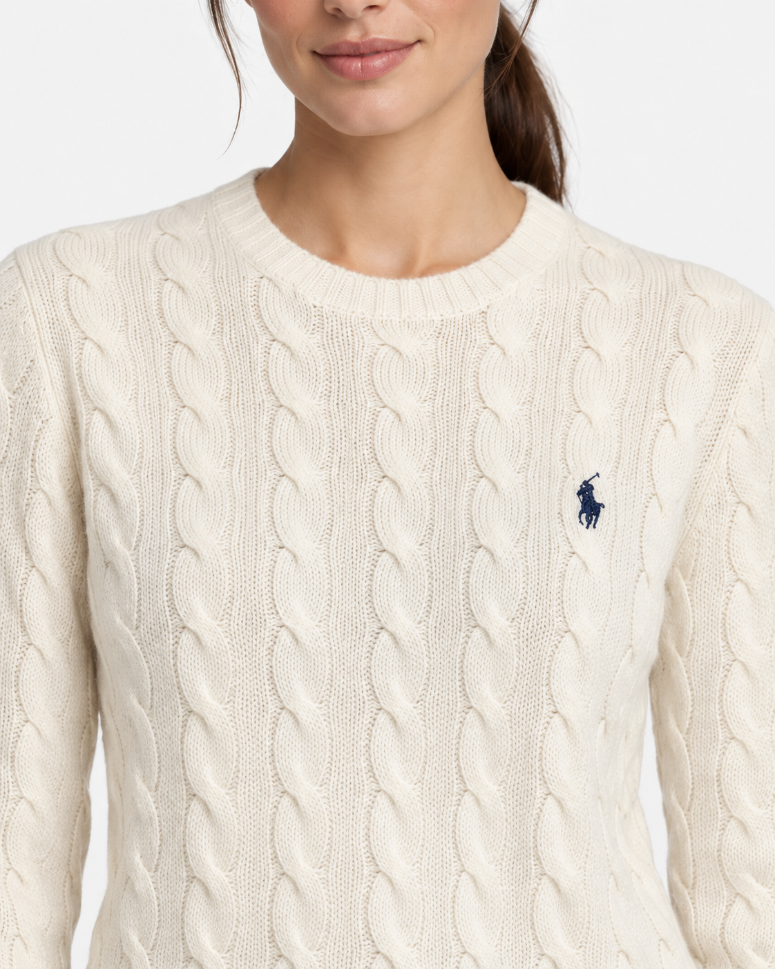 White cable-knit wool and cashmere crew neck