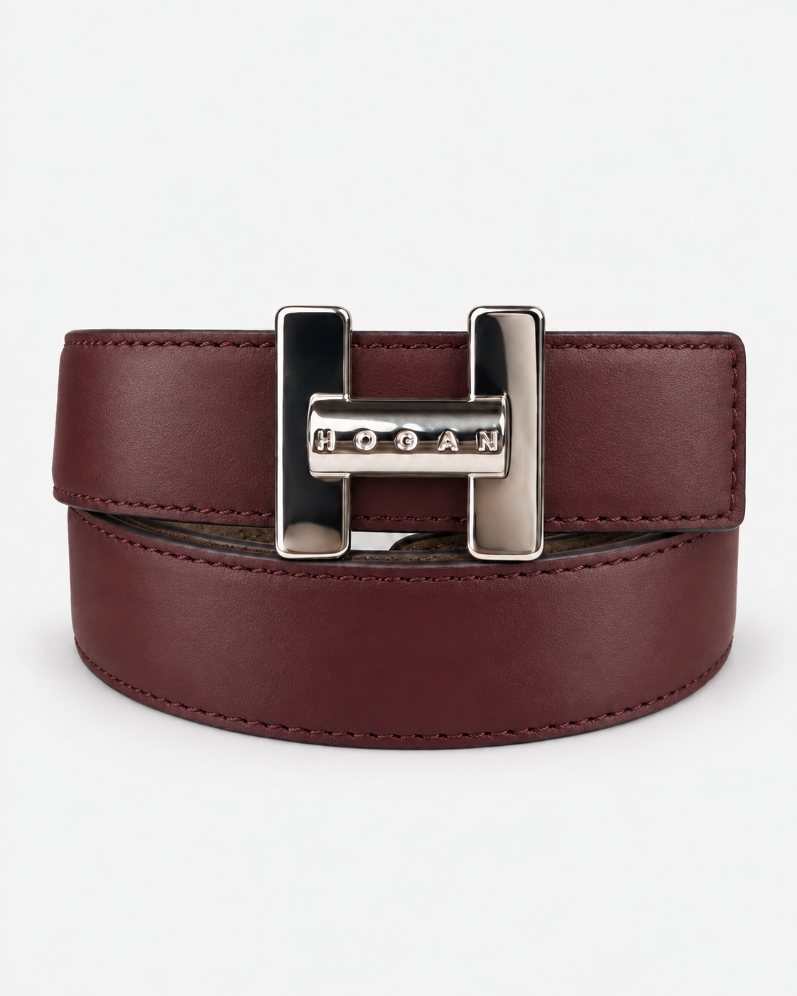Hogan Cintura donna reversibile in pelle marrone e bordeaux con fibbia H