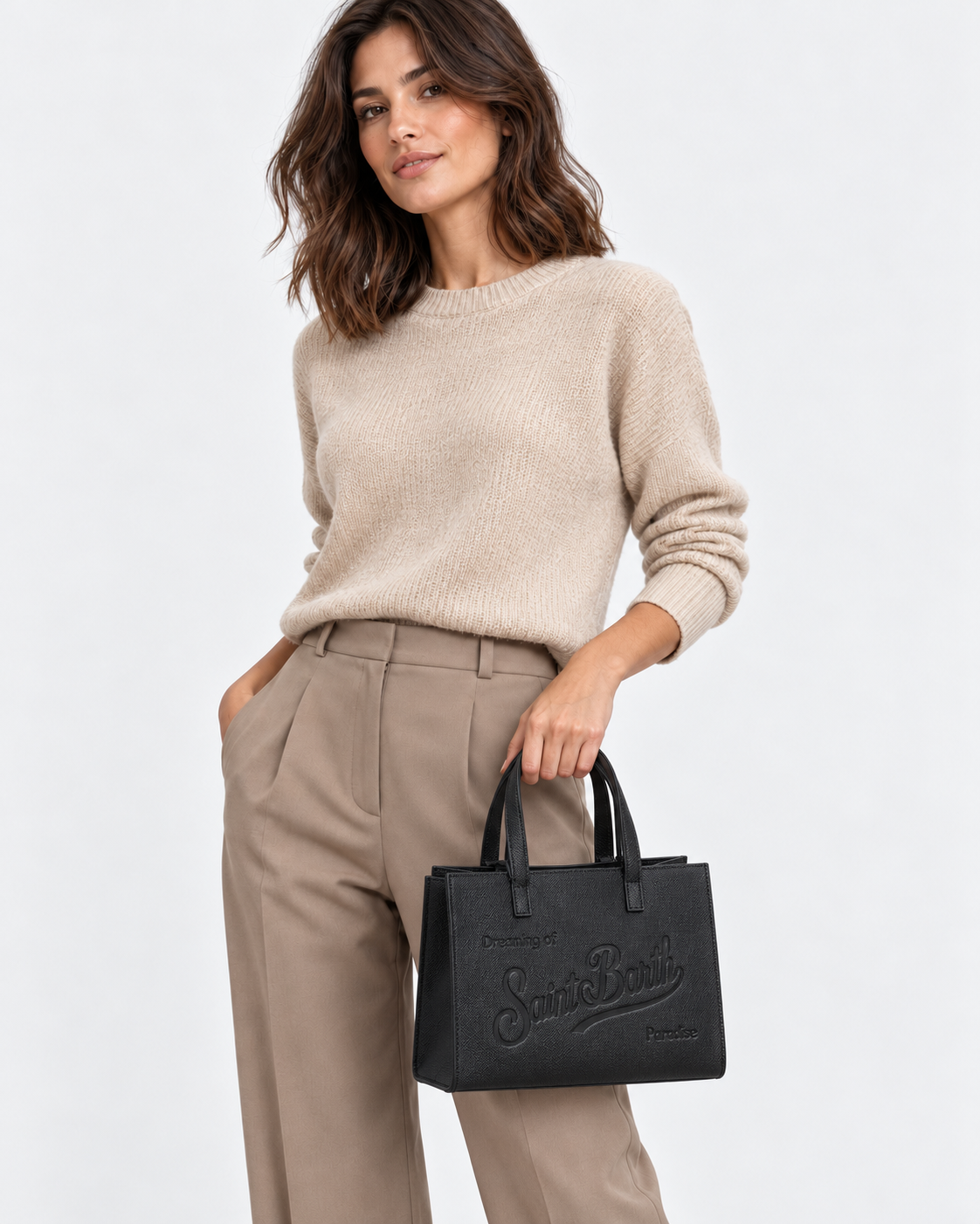 MC2 Saint Barth Borsa Donna Jour Bag Midi in Pelle Saffiano Nera