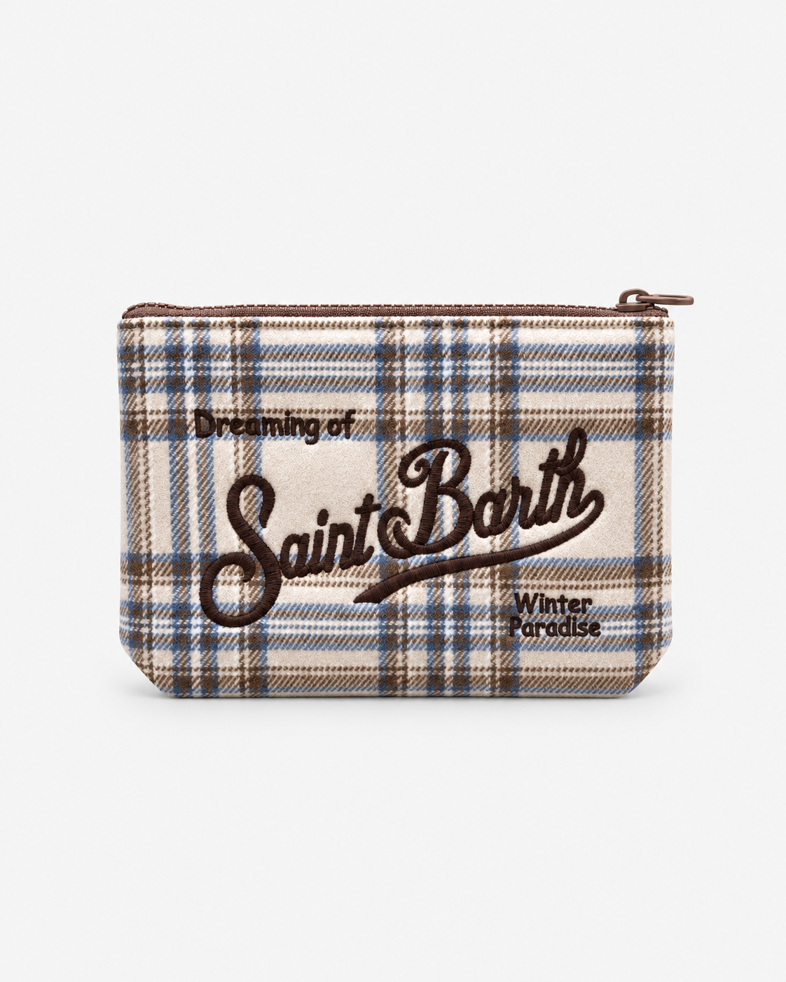 MC2 Saint Barth Pochette Donna Aline Wool Tartan Panna e Azzurro