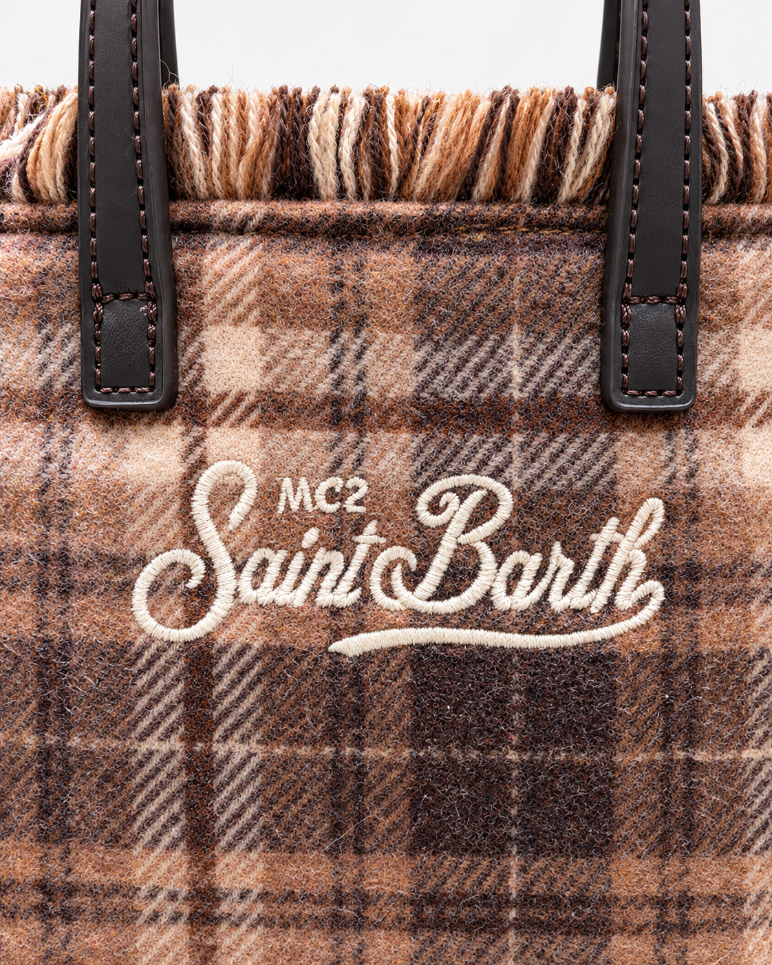 MC2 Saint Barth Borsa Donna Vanity Mini Tartan Marrone con Frange