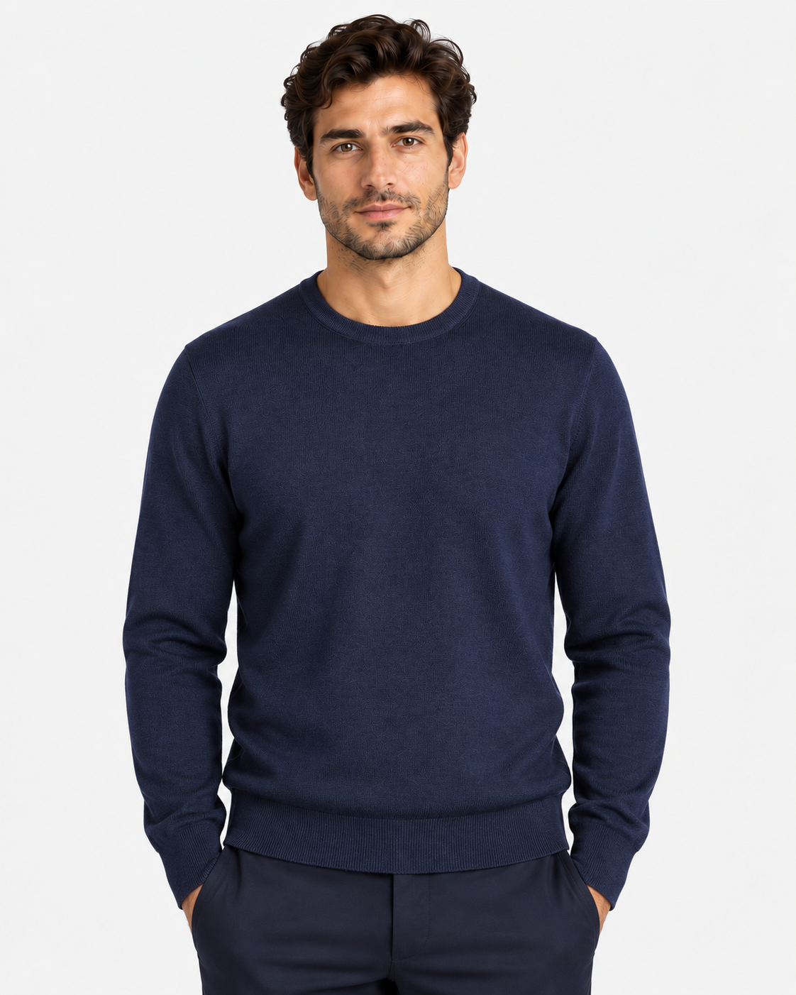 Air force blue extra-fine merino wool crew neck sweater