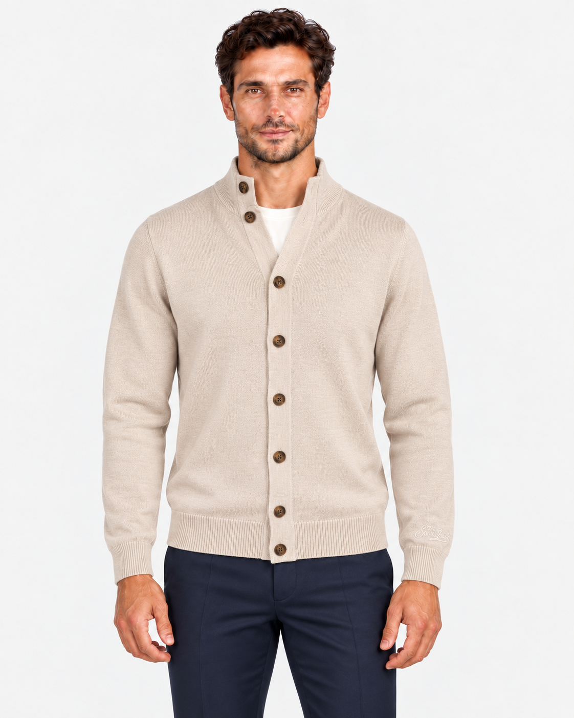 MC2 Saint Barth Cardigan Uomo Grain in Lana Merinos Extrafine