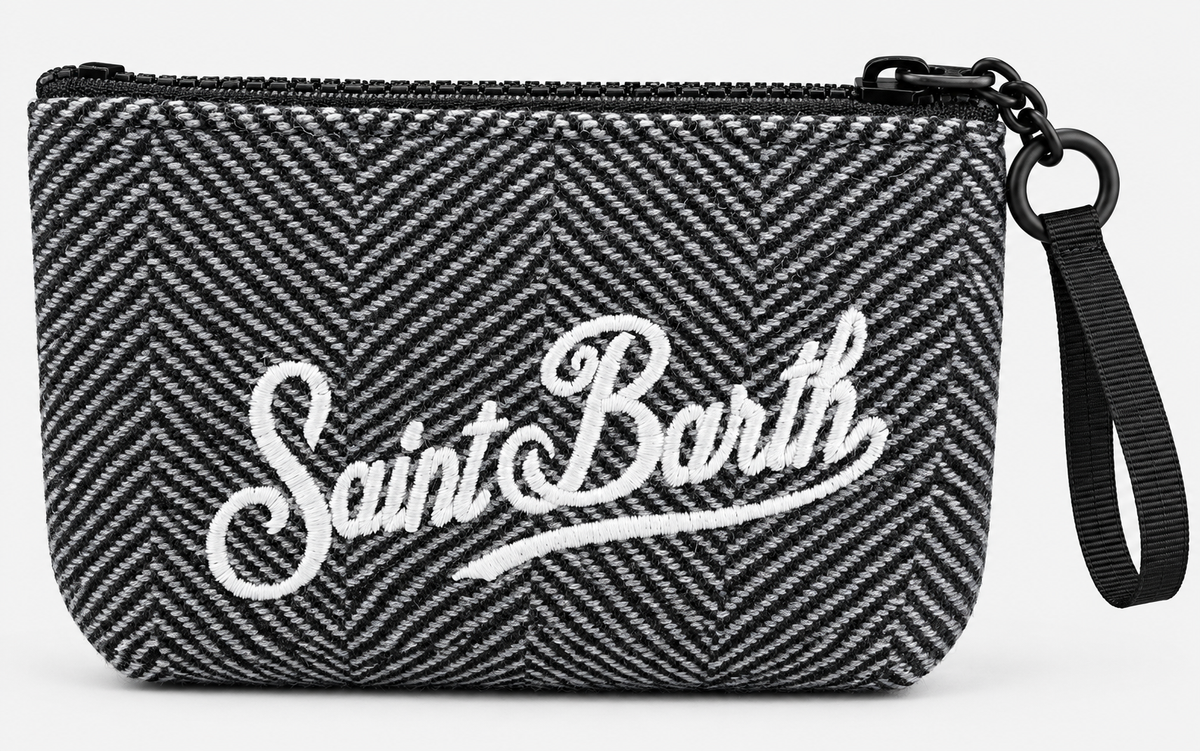 MC2 Saint Barth Pochette Donna Aline Mini Wool Spigata Bianca e Nera