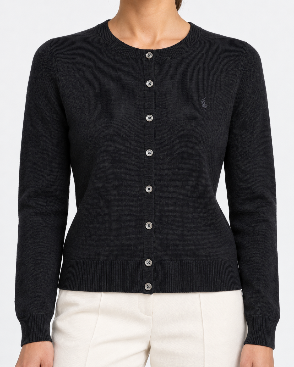 Polo Ralph Lauren Cardigan Donna Girocollo in Lana Nero
