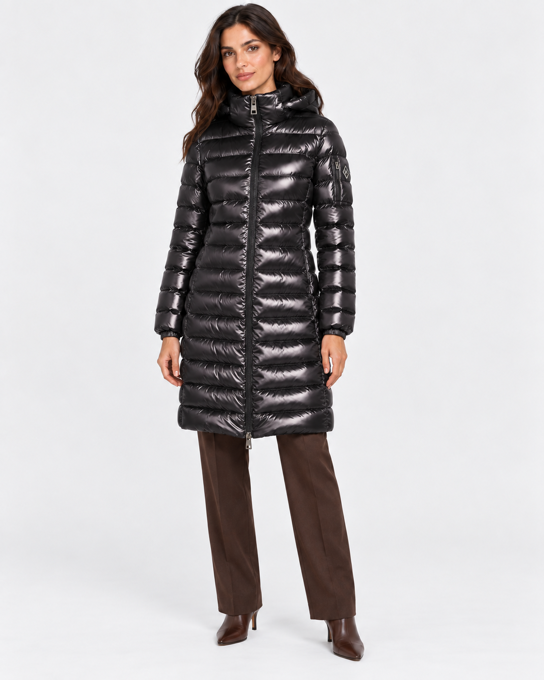 Herno Giaccone donna in nylon lucido nero con cappuccio