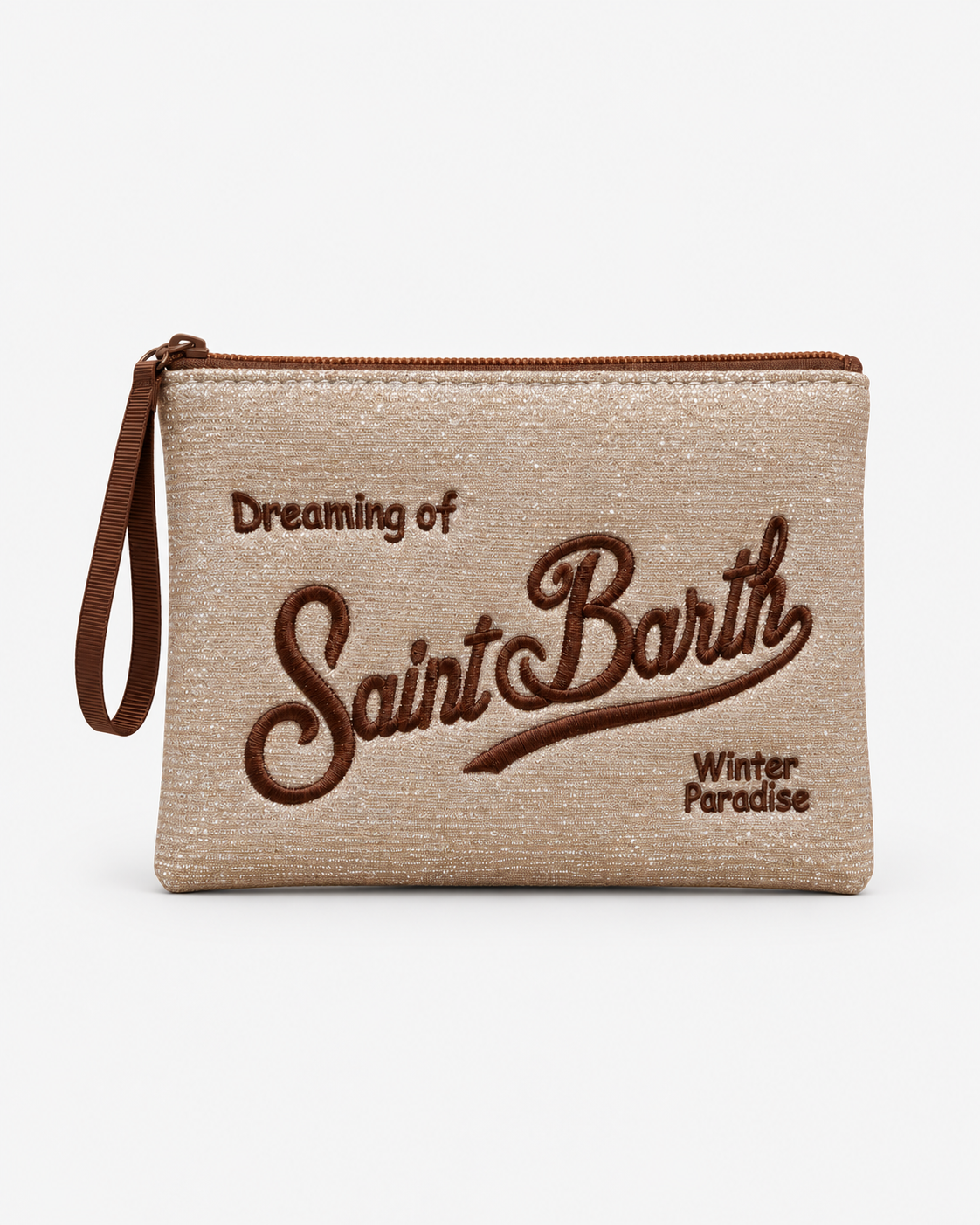 MC2 Saint Barth Pochette Donna Aline Lurex Beige con Ricamo Marrone