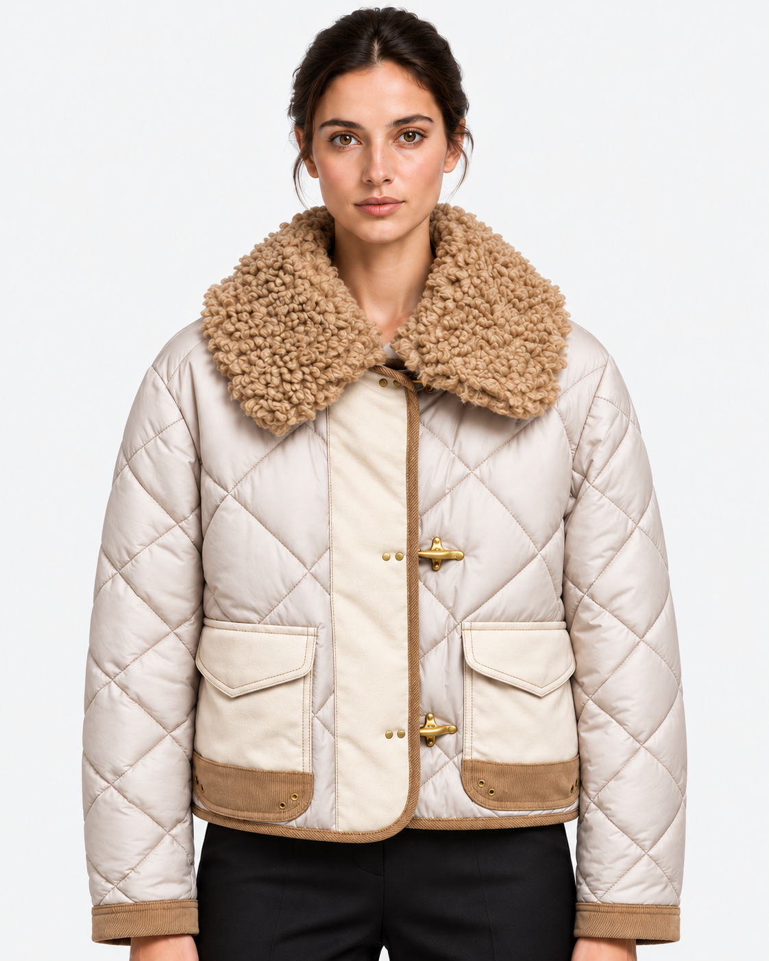 Fay 3 Ganci Donna Trapuntato Panna con Collo Removibile