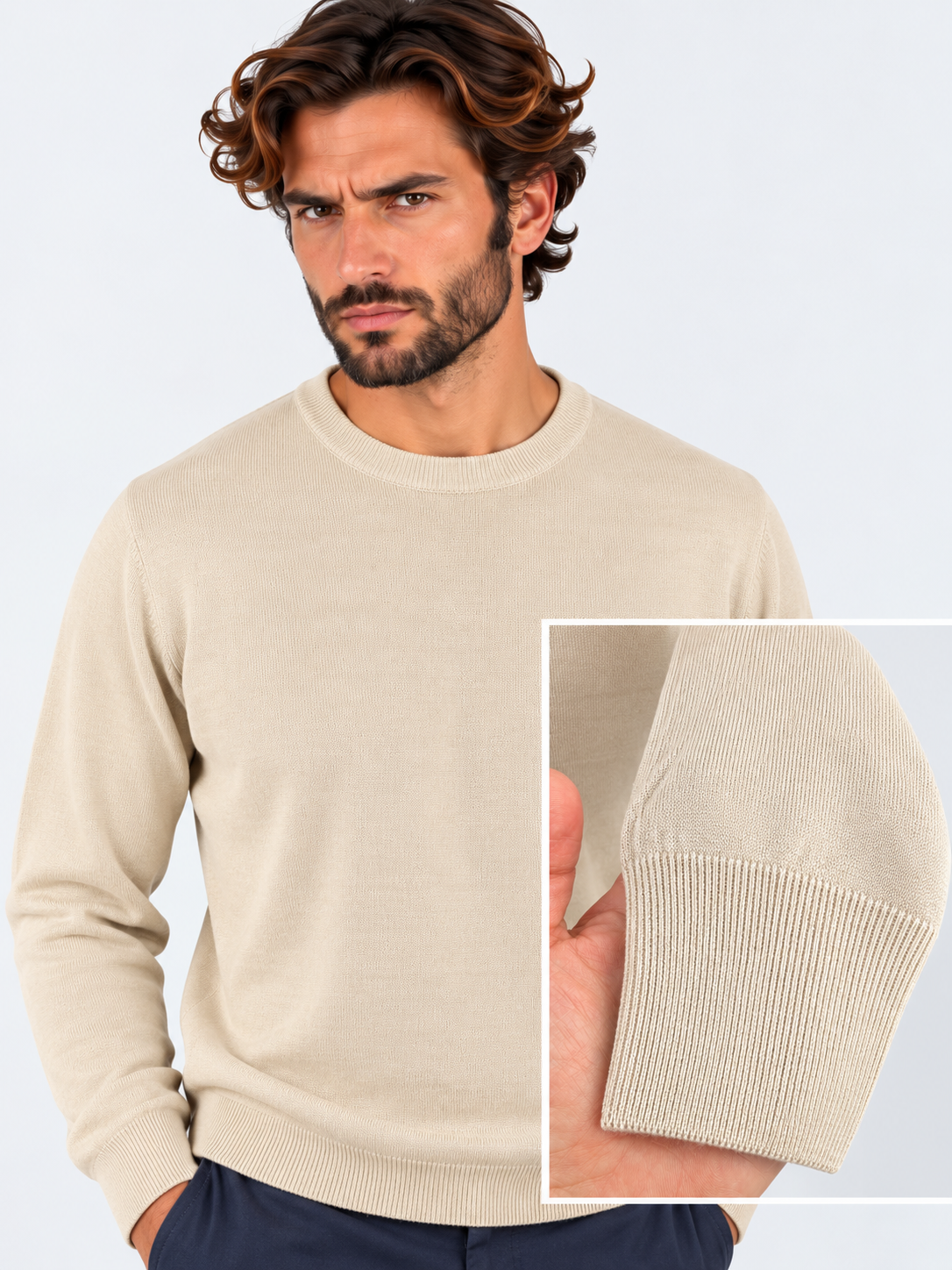 Gran Sasso Girocollo uomo in lana vergine beige