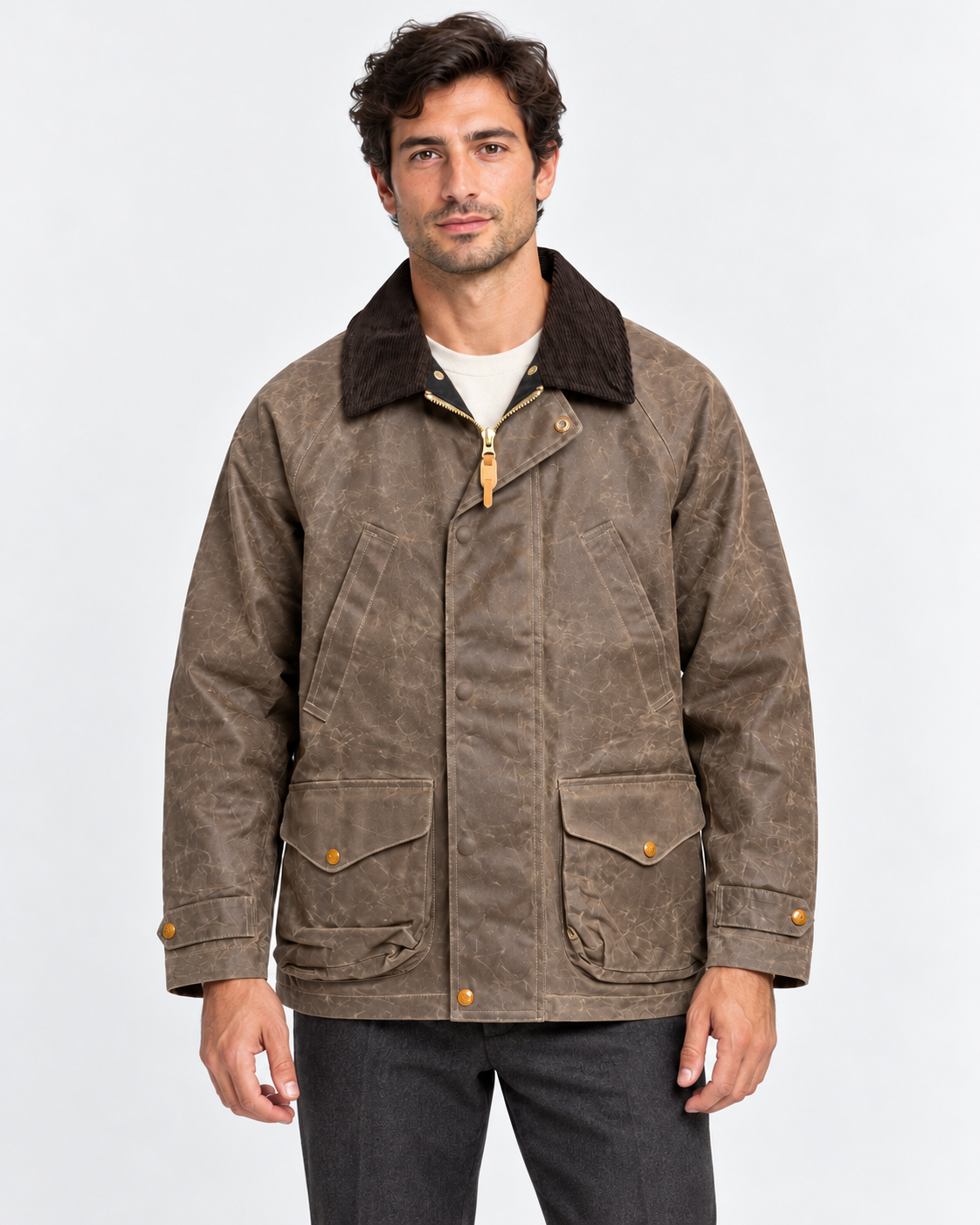 Manifattura Ceccarelli Giubbotto Uomo Dark Tan con Collo in Velluto