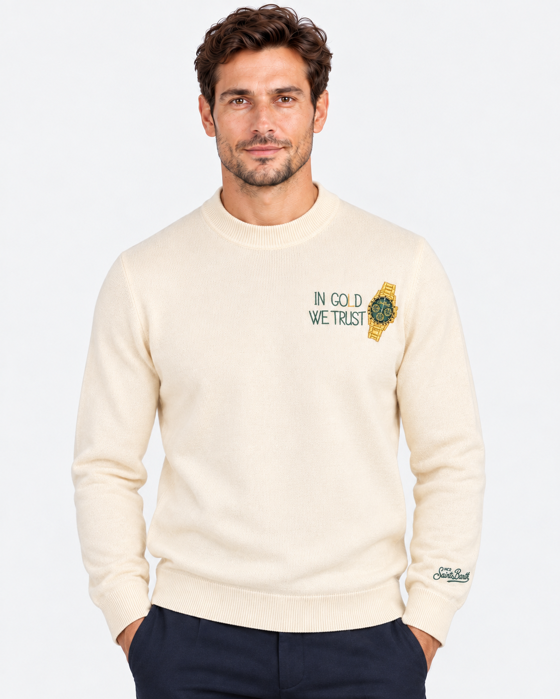 MC2 Saint Barth Maglia Uomo Gold Trust Panna