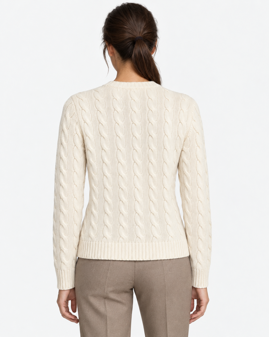 White cable-knit wool and cashmere crew neck