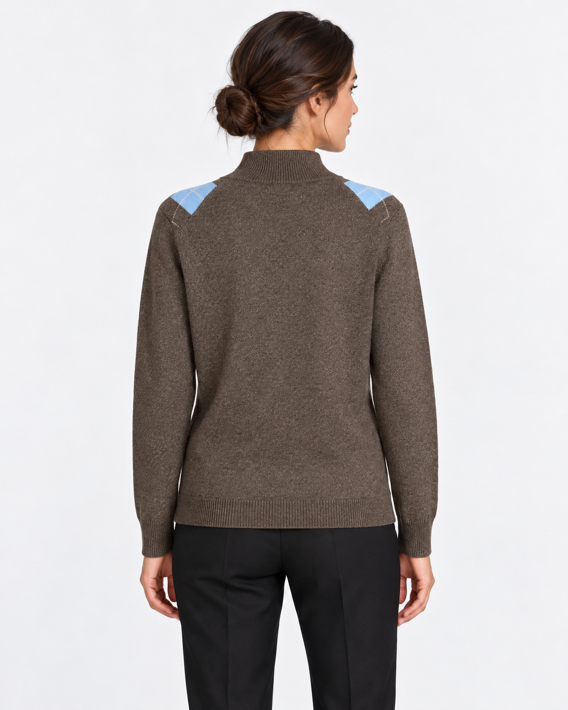 Gran Sasso Maglia Lupetto Donna Marrone a Rombi in Lana e Cashmere
