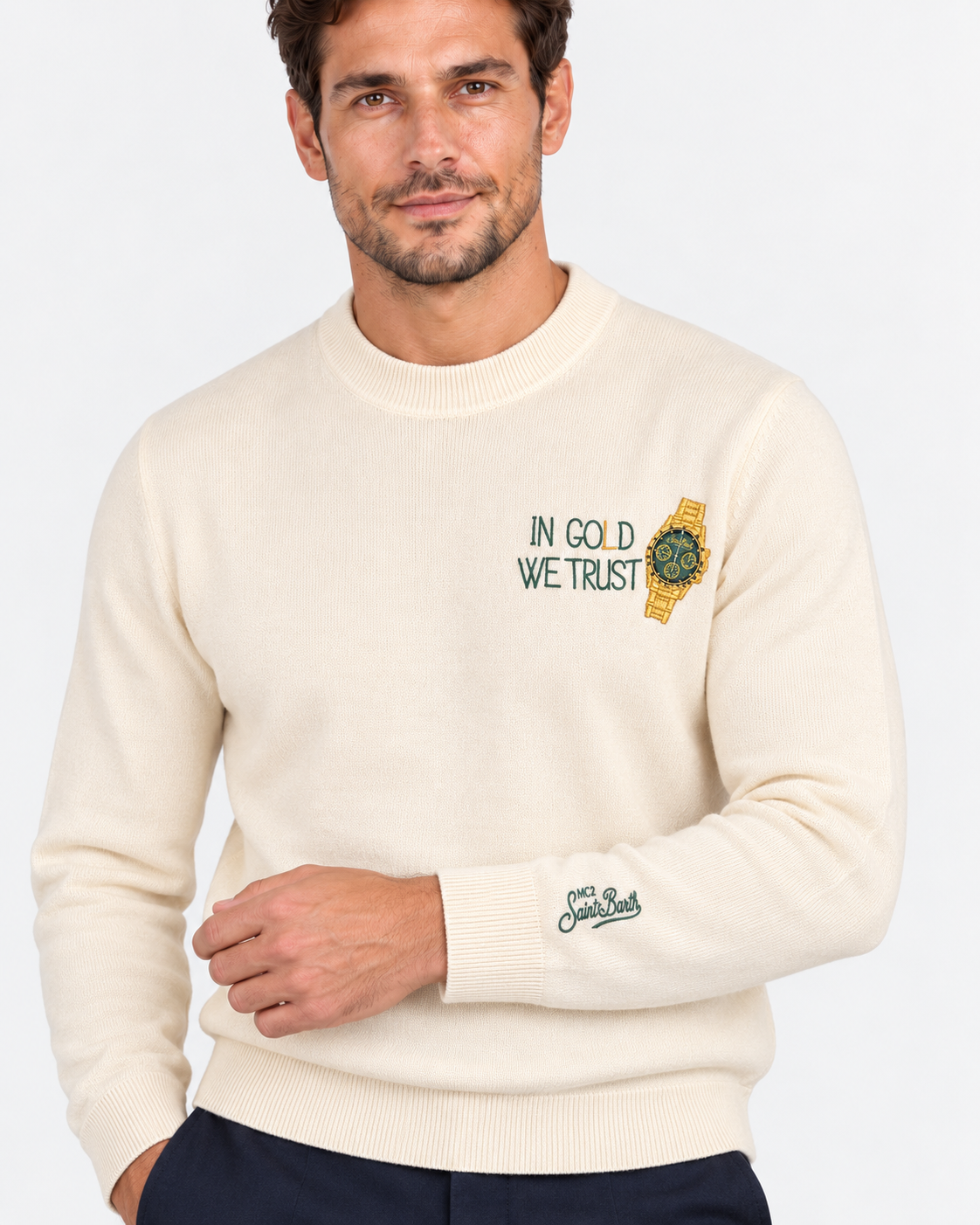 MC2 Saint Barth Maglia Uomo Gold Trust Panna