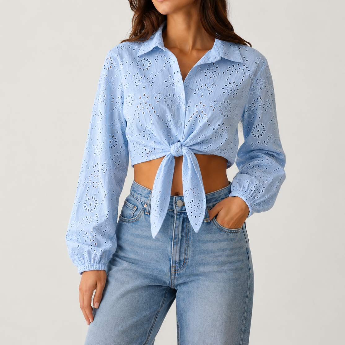 CAMICIA FEBBY in sangallo celeste