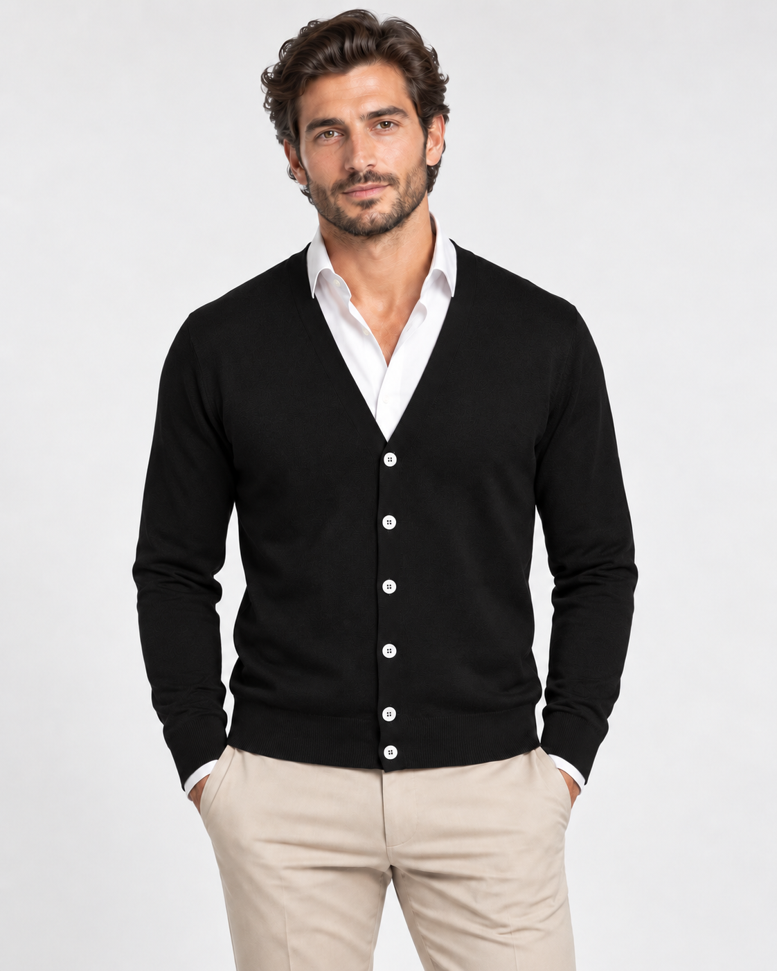 Gran Sasso Cardigan uomo in lana merinos extrafine nero