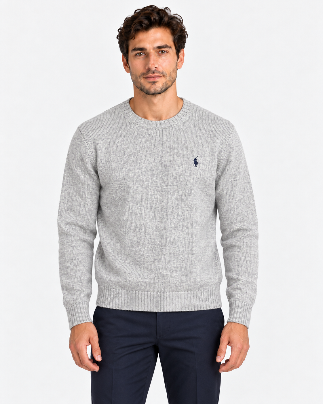 Polo Ralph Lauren Maglione Uomo Girocollo in Cotone Grigio