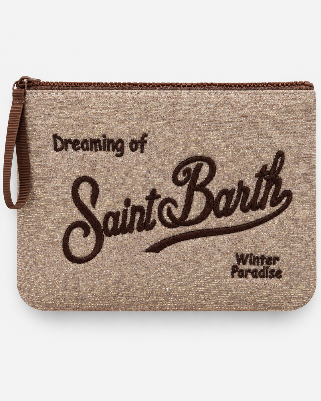 MC2 Saint Barth Pochette Donna Aline Lurex Beige con Ricamo Marrone