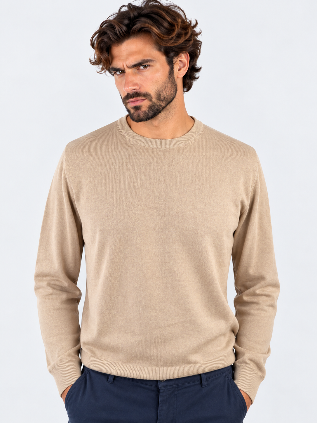 Gran Sasso Girocollo uomo in lana vergine beige