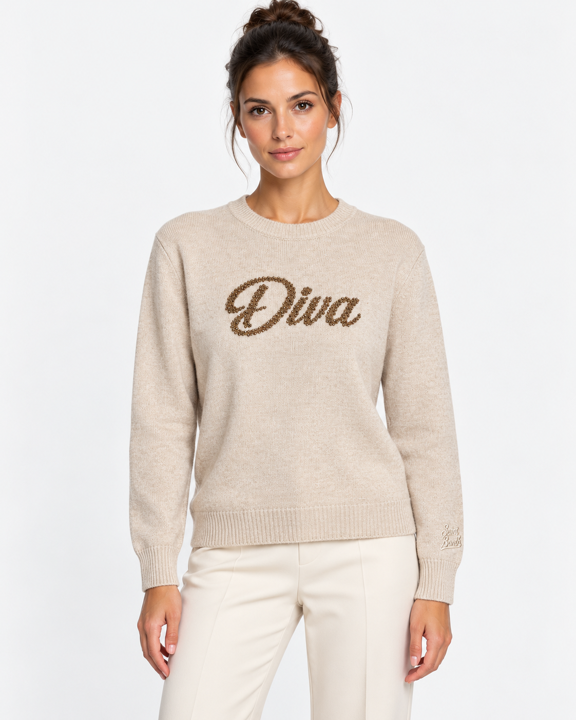 MC2 Saint Barth Maglia Donna New Queen Diva Beige in Misto Lana e Cashmere