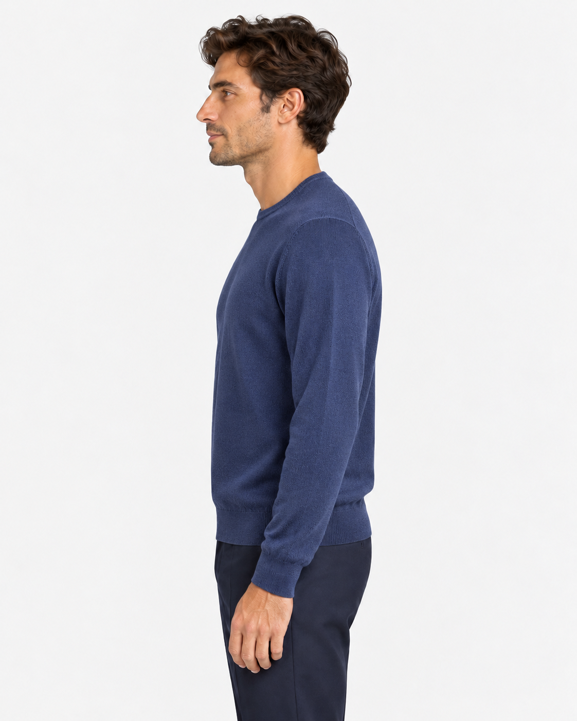 Gran Sasso Maglia Uomo Girocollo in Lana Blue Denim