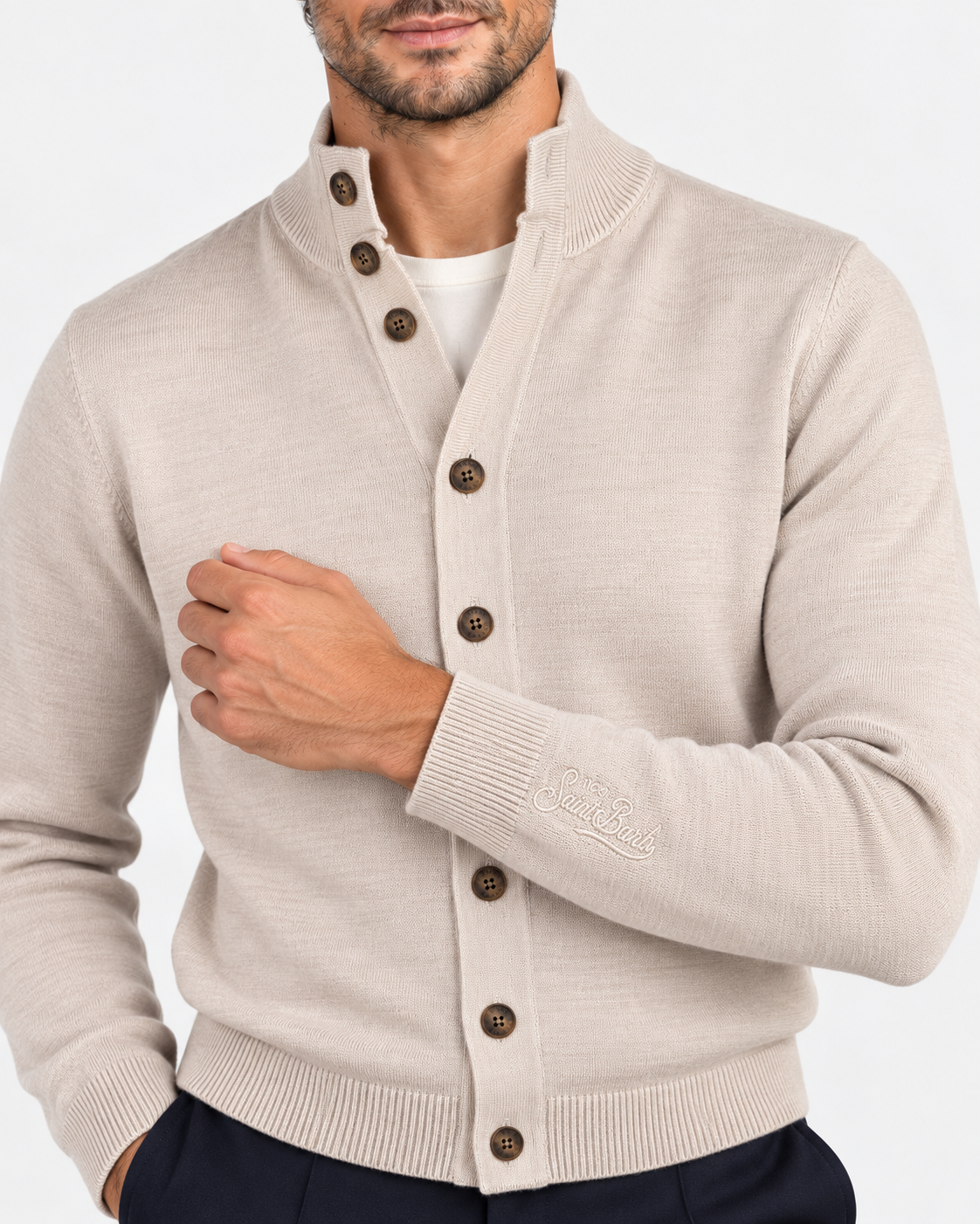 MC2 Saint Barth Cardigan Uomo Grain in Lana Merinos Extrafine