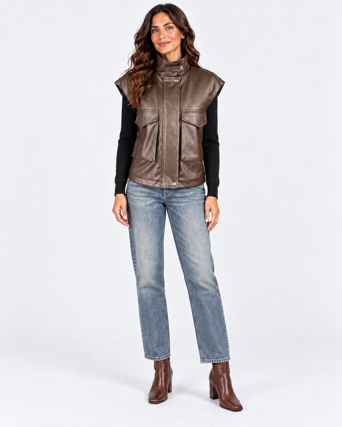 Dixie giubbotto smanicato donna in ecopelle cuoio