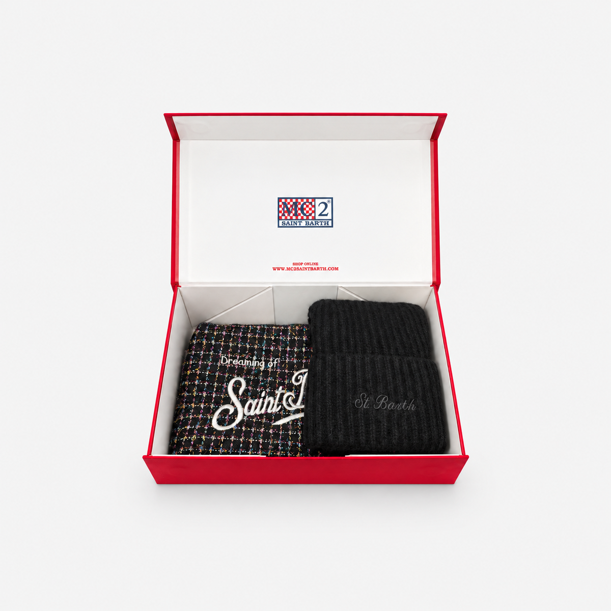MC2 Saint Barth Gift Box Donna Tweed Shiny con Pochette e Berretto Nero