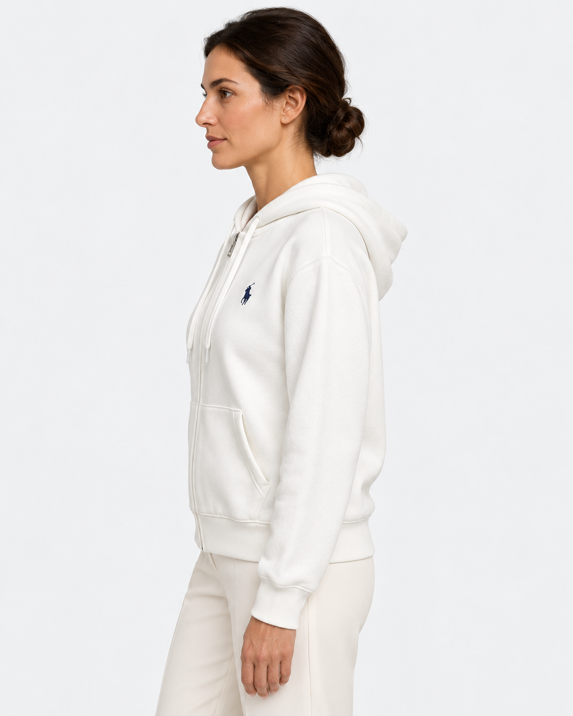 Polo Ralph Lauren Felpa Donna Bianca con Cappuccio e Zip