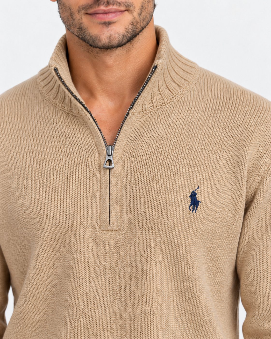 Polo Ralph Lauren Maglione Uomo Mezza Zip in Cotone Brown